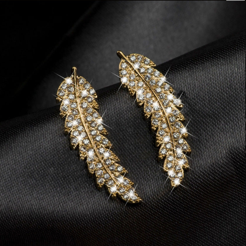 Zircon gold and silver leaf earrings Korean fashion ladies