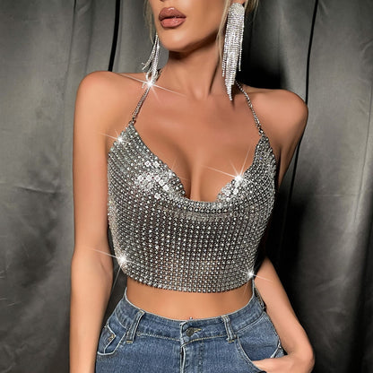 Women’s Metal Sequins Sling Party Top