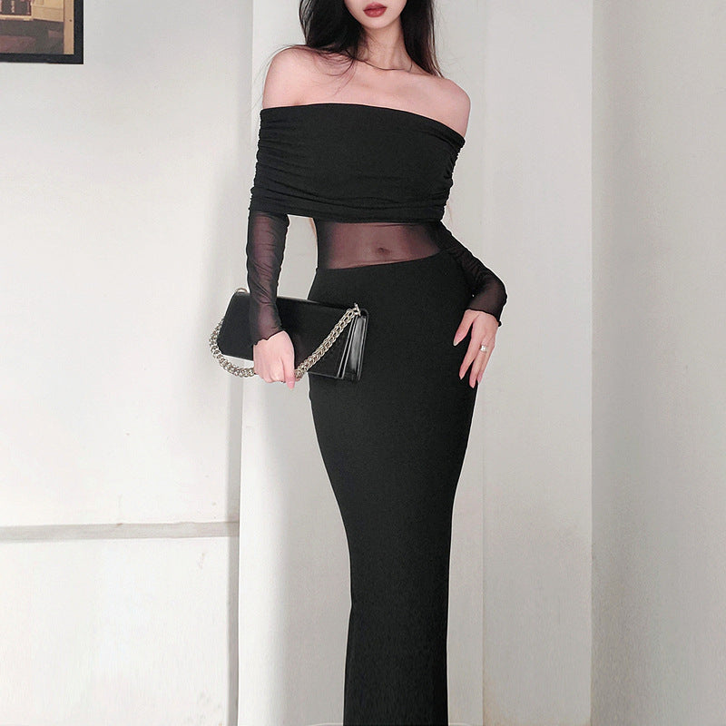Women’s Winter Sexy Off-Shoulder Pleated Dress