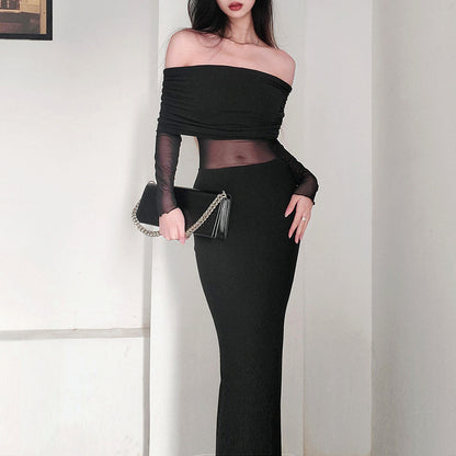 Women’s Winter Sexy Off-Shoulder Pleated Dress