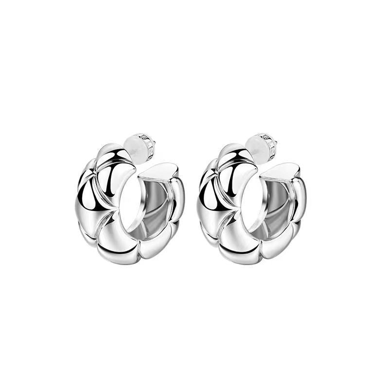 Gold Diamond Plaid Stud Earrings for Women