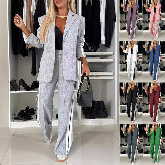 Fashion Sports Trousers & Jacket Set – Women’s Casual Lapel Suit Outfit
