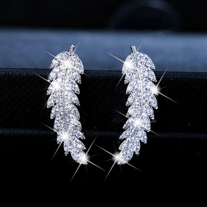 Zircon gold and silver leaf earrings Korean fashion ladies