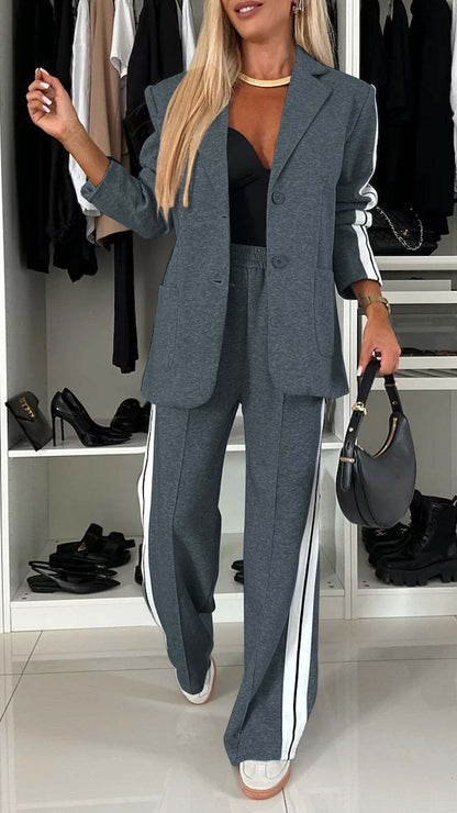 Fashion Sports Trousers & Jacket Set – Women’s Casual Lapel Suit Outfit