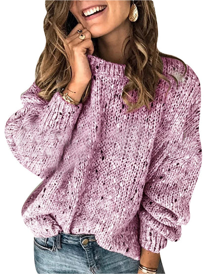 Women’s Winter Polka Dot Pullover – Knitted Loose Long Sleeve Sweater