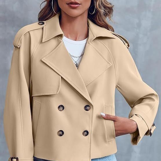 Women's Casual Short Double-Breasted Trench Coat – Stylish Lightweight Outerwear