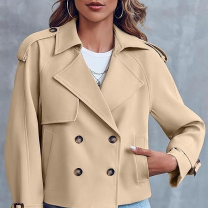 Women's Casual Short Double-Breasted Trench Coat – Stylish Lightweight Outerwear