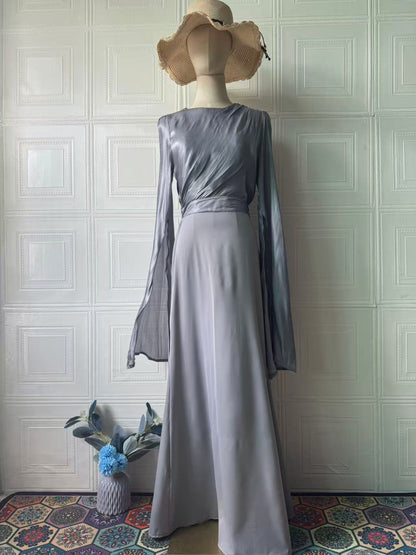 Women’s Elegant Summer Chiffon & Satin Maxi Dress