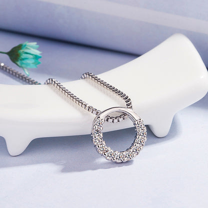 Women Round Diamond Zircon Pendant Necklace Clavicle Chain