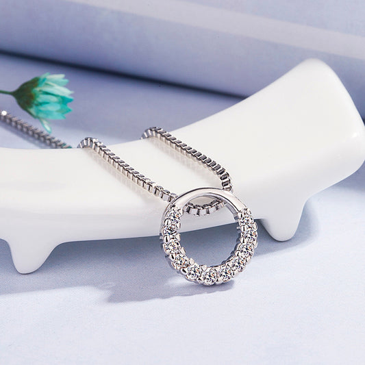 Women Round Diamond Zircon Pendant Necklace Clavicle Chain