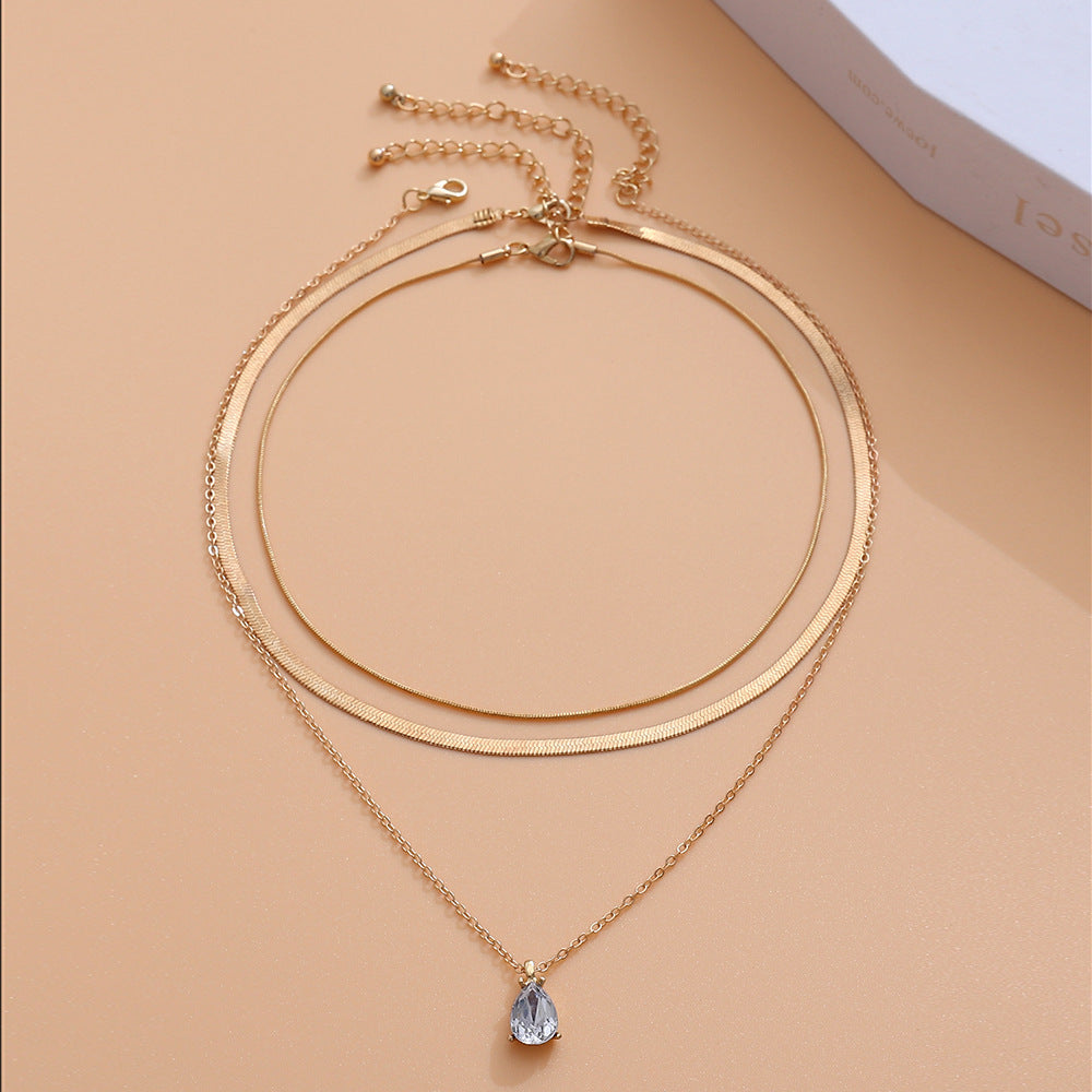 Women Sweet Cool Simple Metal Niche Water Drop Necklace