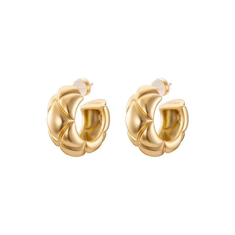 Gold Diamond Plaid Stud Earrings for Women