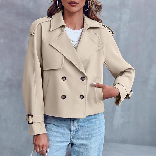 Women's Casual Short Double-Breasted Trench Coat – Stylish Lightweight Outerwear