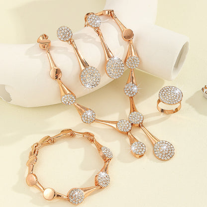 Fashion Exquisite Gold Diamond Necklace And Earrings Suite