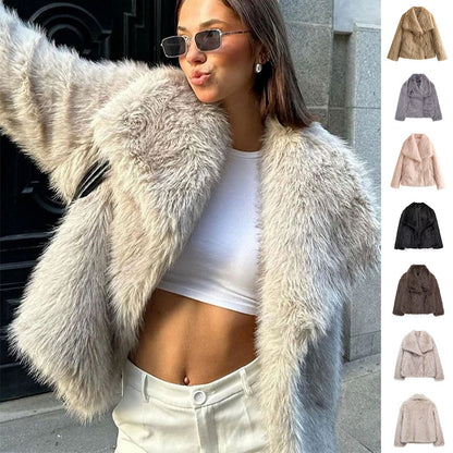 Women’s Winter Plush Coat Thick Fluffy Lapel Jacket