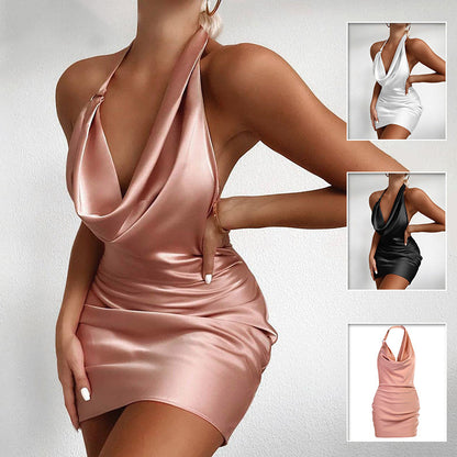 Women’s Satin V-Neck Backless Mini Party Dress