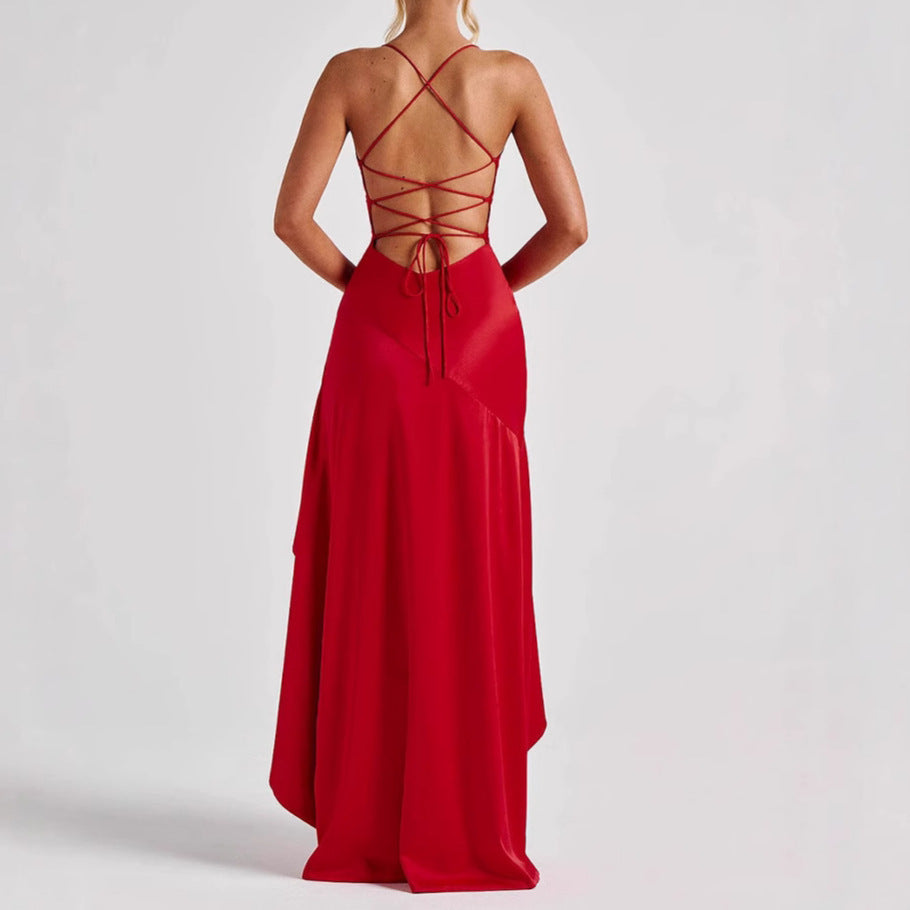Women’s Summer Backless Ruffle Split Maxi Dress