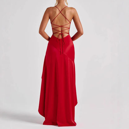 Women’s Summer Backless Ruffle Split Maxi Dress