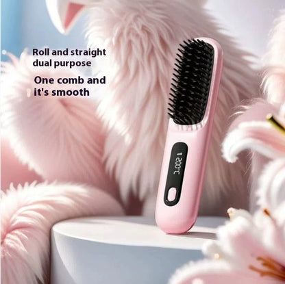 2-in-1 Wireless Hair Straightener & Comb – Fast Heating USB Brush