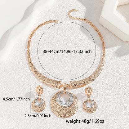 Metal Circle Necklace And Earrings Suite Women