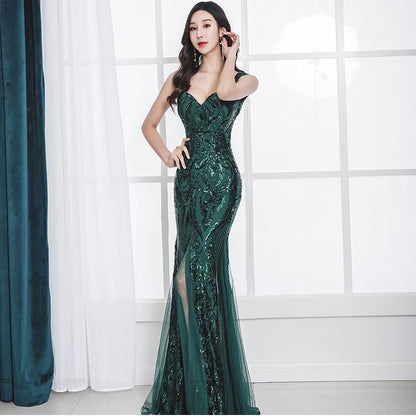 Women’s Fishtail Sequined Sling Evening Dress
