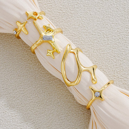 Women Geometric Metal Lava Line Four-piece Ring Set