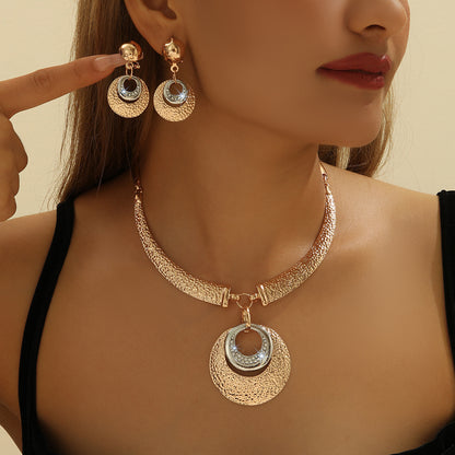 Metal Circle Necklace And Earrings Suite Women