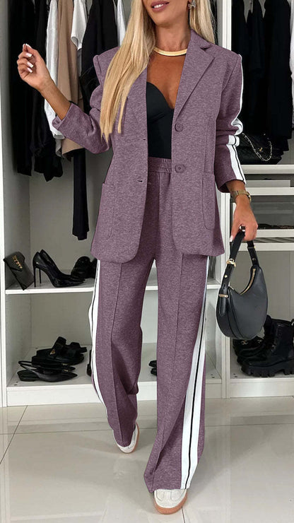 Fashion Sports Trousers & Jacket Set – Women’s Casual Lapel Suit Outfit