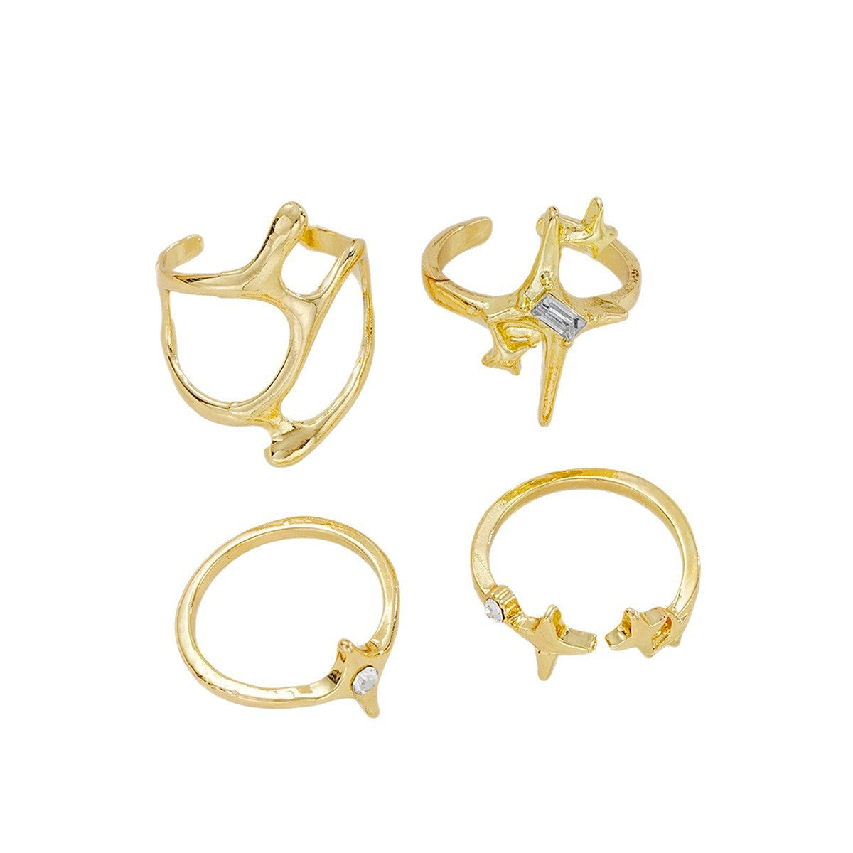 Women Geometric Metal Lava Line Four-piece Ring Set