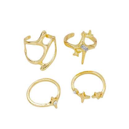 Women Geometric Metal Lava Line Four-piece Ring Set