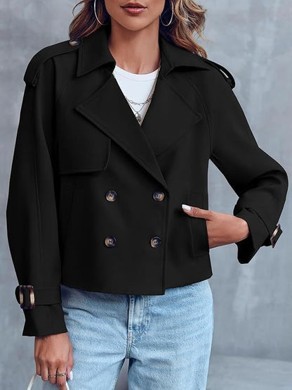 Women's Casual Short Double-Breasted Trench Coat – Stylish Lightweight Outerwear