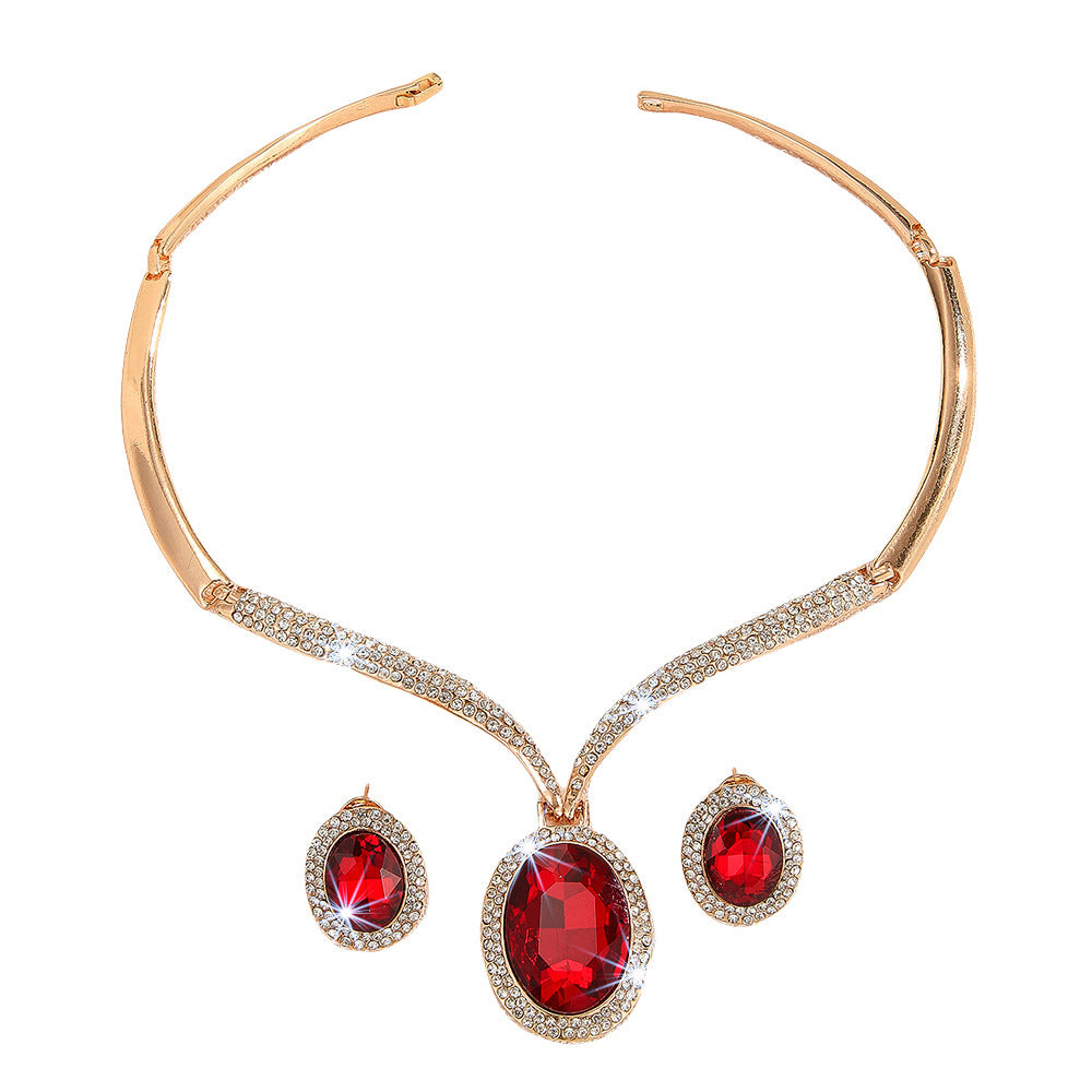 RoyalElegance Red Crystal & Rhinestone Necklace Set