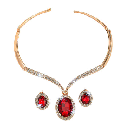 RoyalElegance Red Crystal & Rhinestone Necklace Set