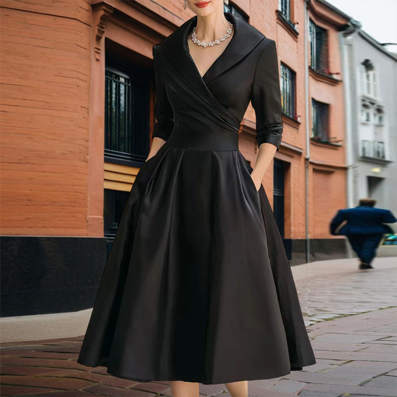 Women’s Elegant Cross V-Neck Midi Dress