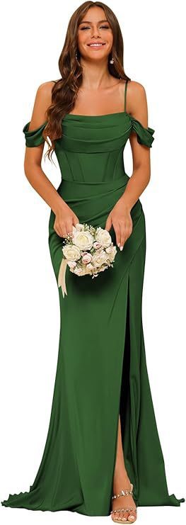 Women’s Off-Shoulder Satin Bridesmaid Corset Ball Gown