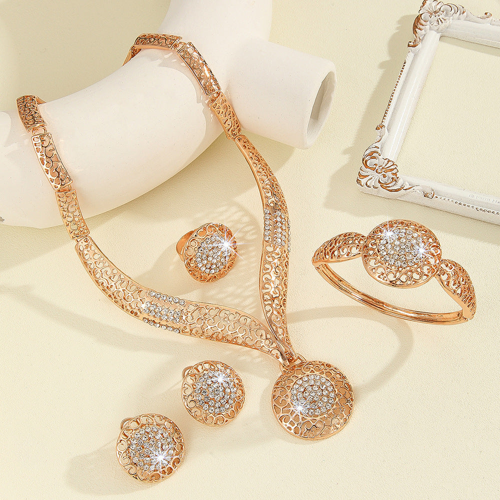 Exaggerated Rhinestone-encrusted Jewelry Four-piece Set