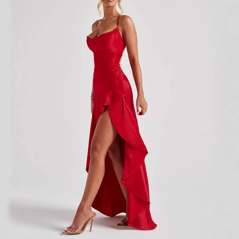 Women’s Summer Backless Ruffle Split Maxi Dress