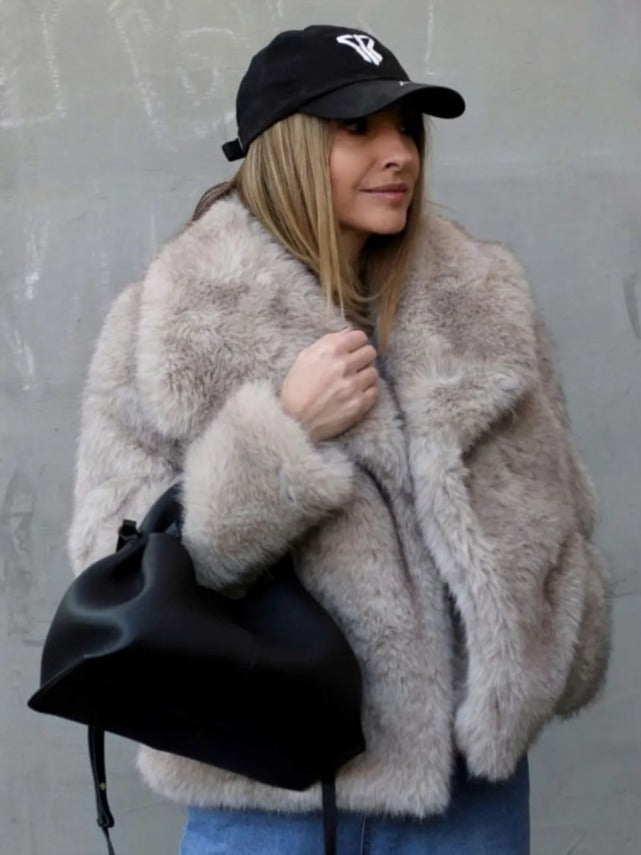 Women’s Winter Plush Coat Thick Fluffy Lapel Jacket