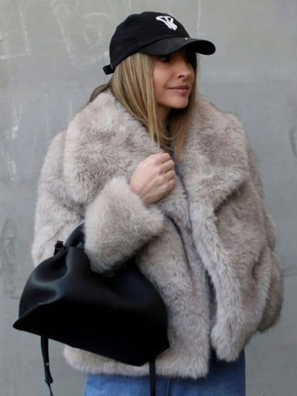 Women’s Winter Plush Coat Thick Fluffy Lapel Jacket