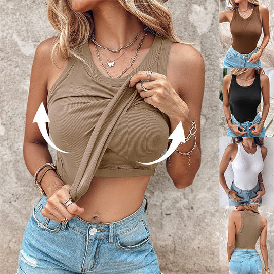 Women’s Summer Round Neck Vest with Built-In Bra