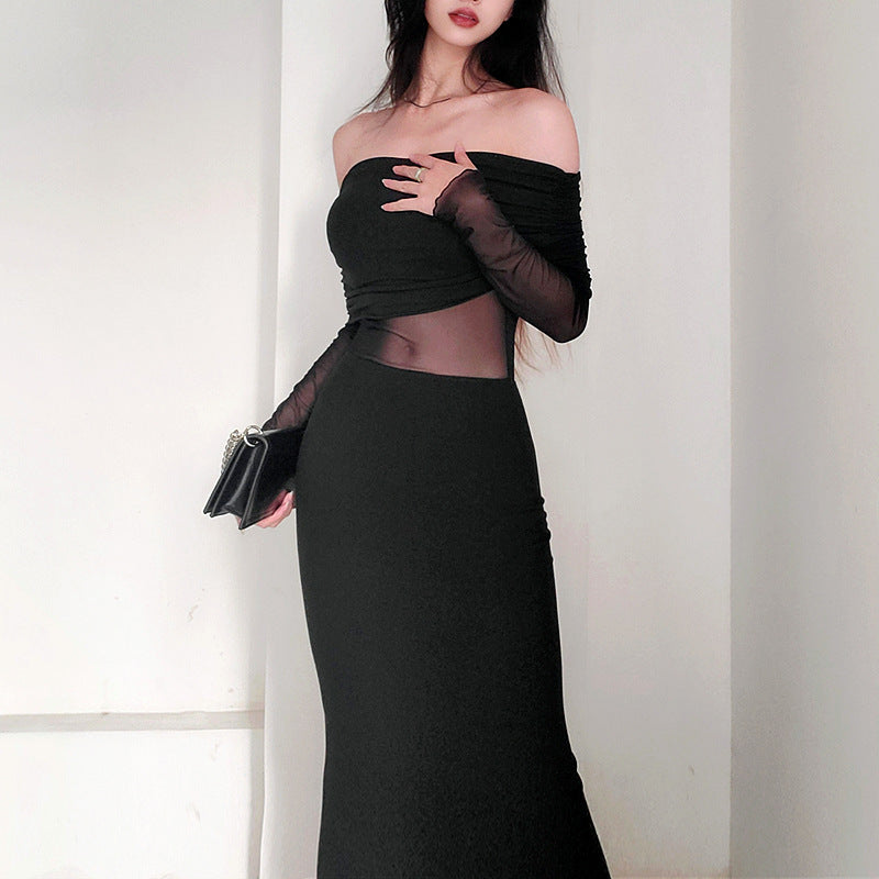 Women’s Winter Sexy Off-Shoulder Pleated Dress
