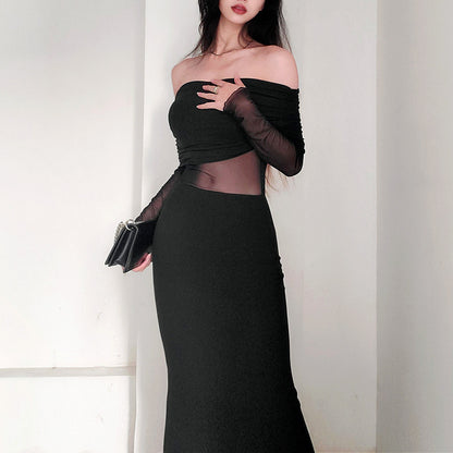 Women’s Winter Sexy Off-Shoulder Pleated Dress