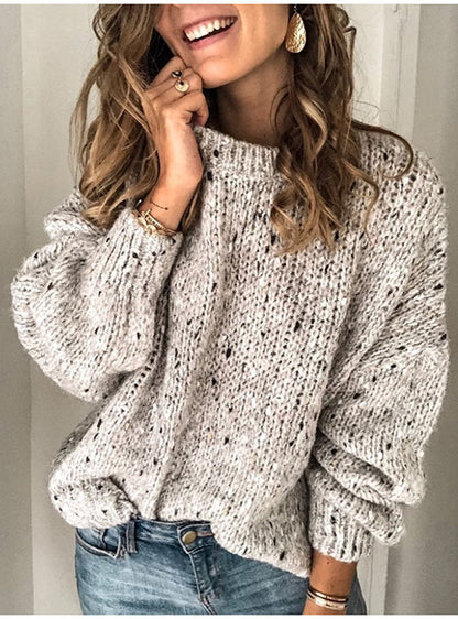 Women’s Winter Polka Dot Pullover – Knitted Loose Long Sleeve Sweater