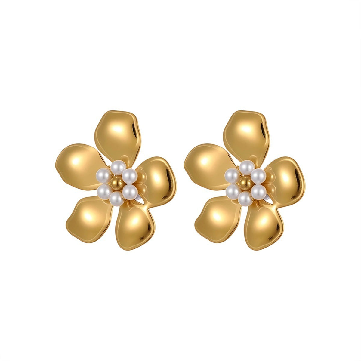 Women's Flower Stringed Pearls Stud Earrings