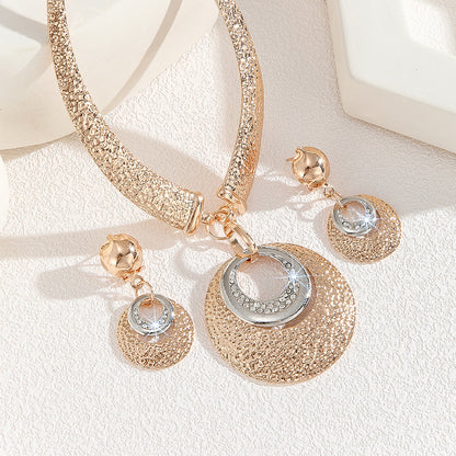 Metal Circle Necklace And Earrings Suite Women