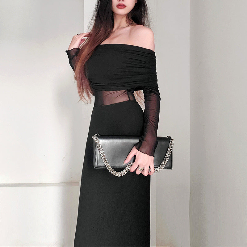 Women’s Winter Sexy Off-Shoulder Pleated Dress