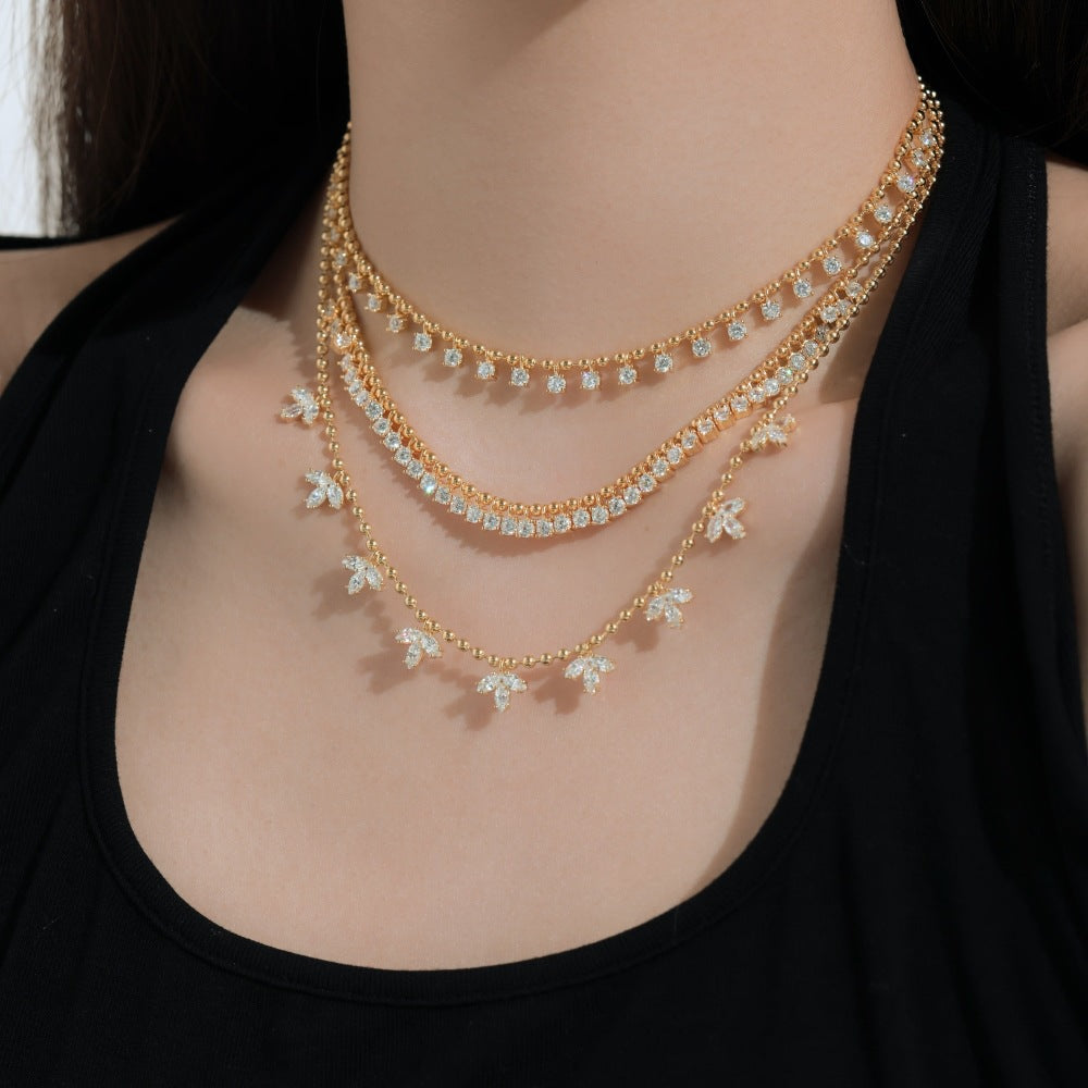 Women's Fashion Horse Eye Stone Maple Leaf Necklace