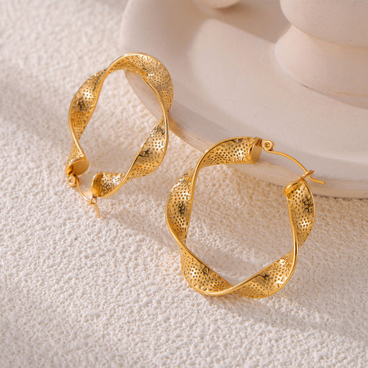 UrbanTwist Titanium Steel U-Shaped Textured Earrings