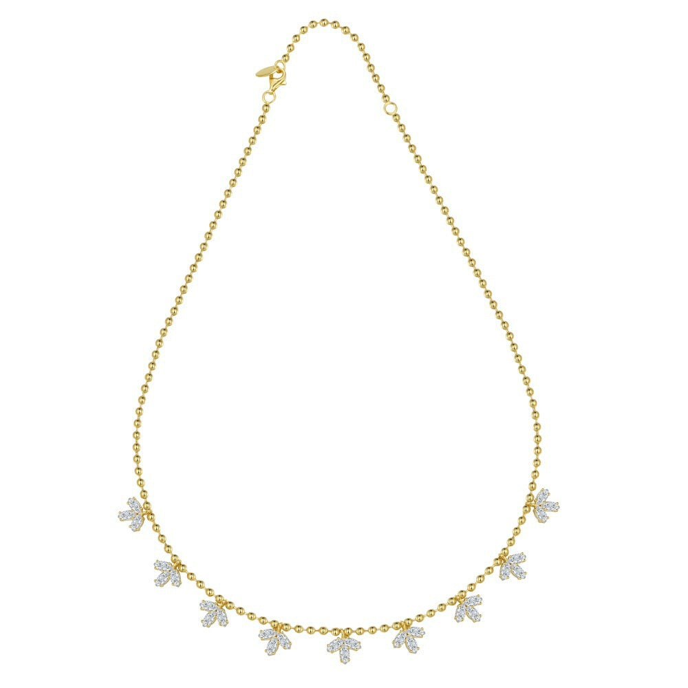 Women's Fashion Horse Eye Stone Maple Leaf Necklace