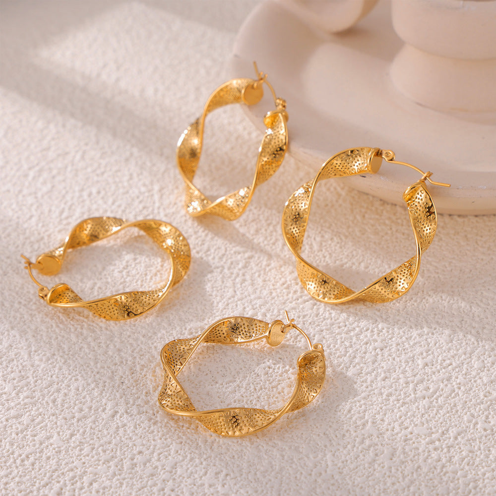 UrbanTwist Titanium Steel U-Shaped Textured Earrings